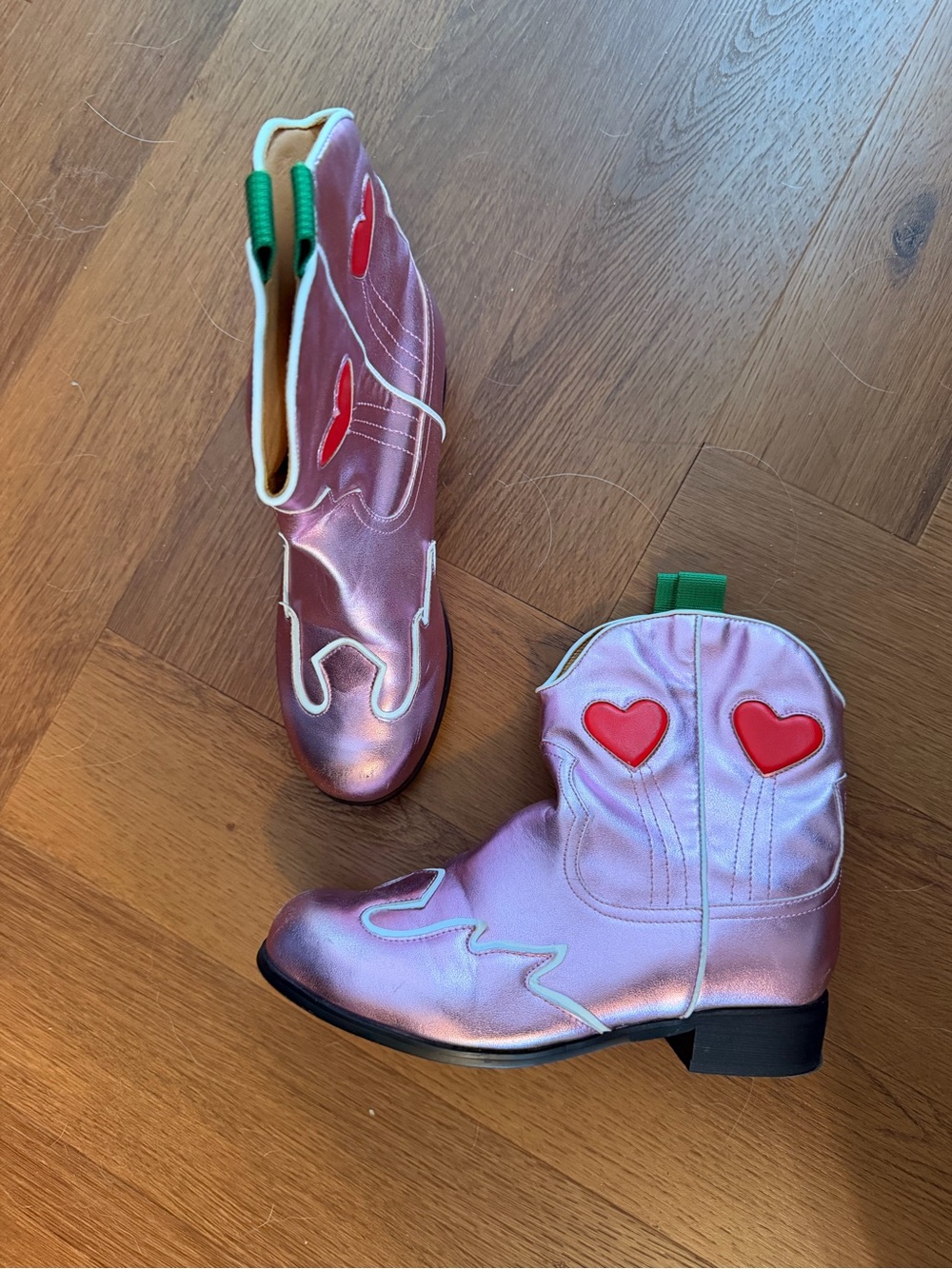 Girls Metallic Pink Heart Cowboy Boots